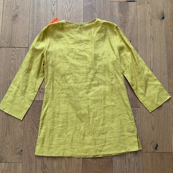 Women's Anne Klein V-Neck Linen 3/4 Sleeve Tunic Top Mustard Sequin Size S - Picture 7 of 7